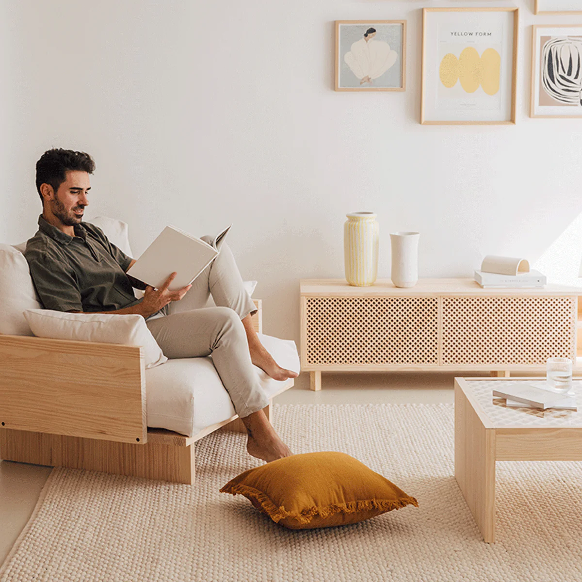 Bora armchair made of pine wood in Mediterranean style 95 cm - Image 5