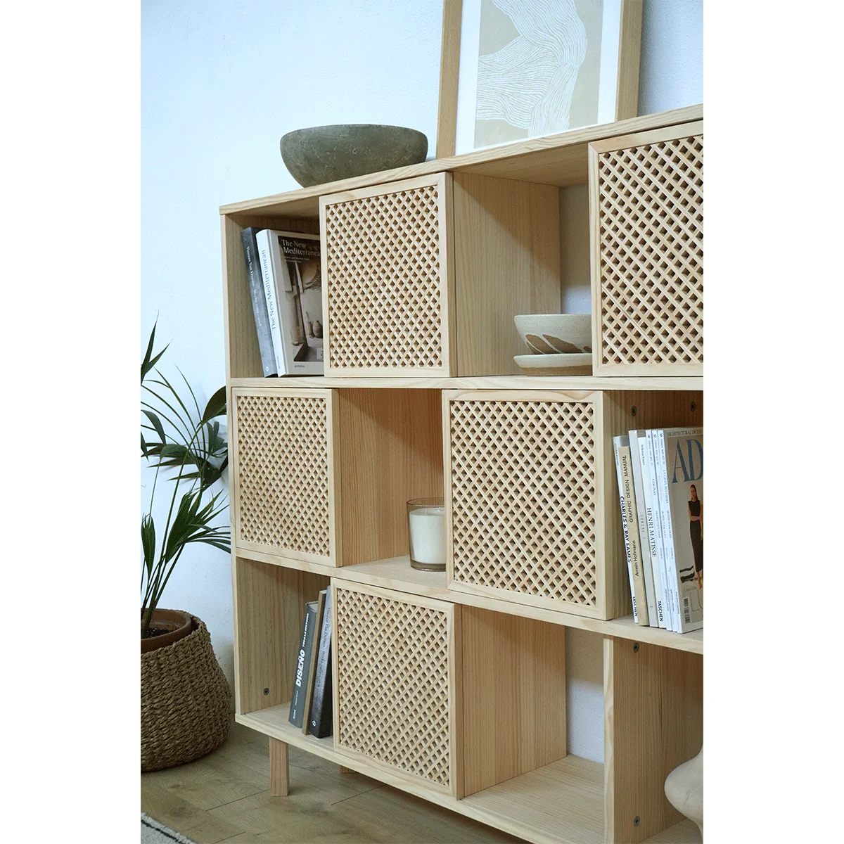 Shelving Porter in pine with 3 or 6 lattice doors 160 cm - Image 3