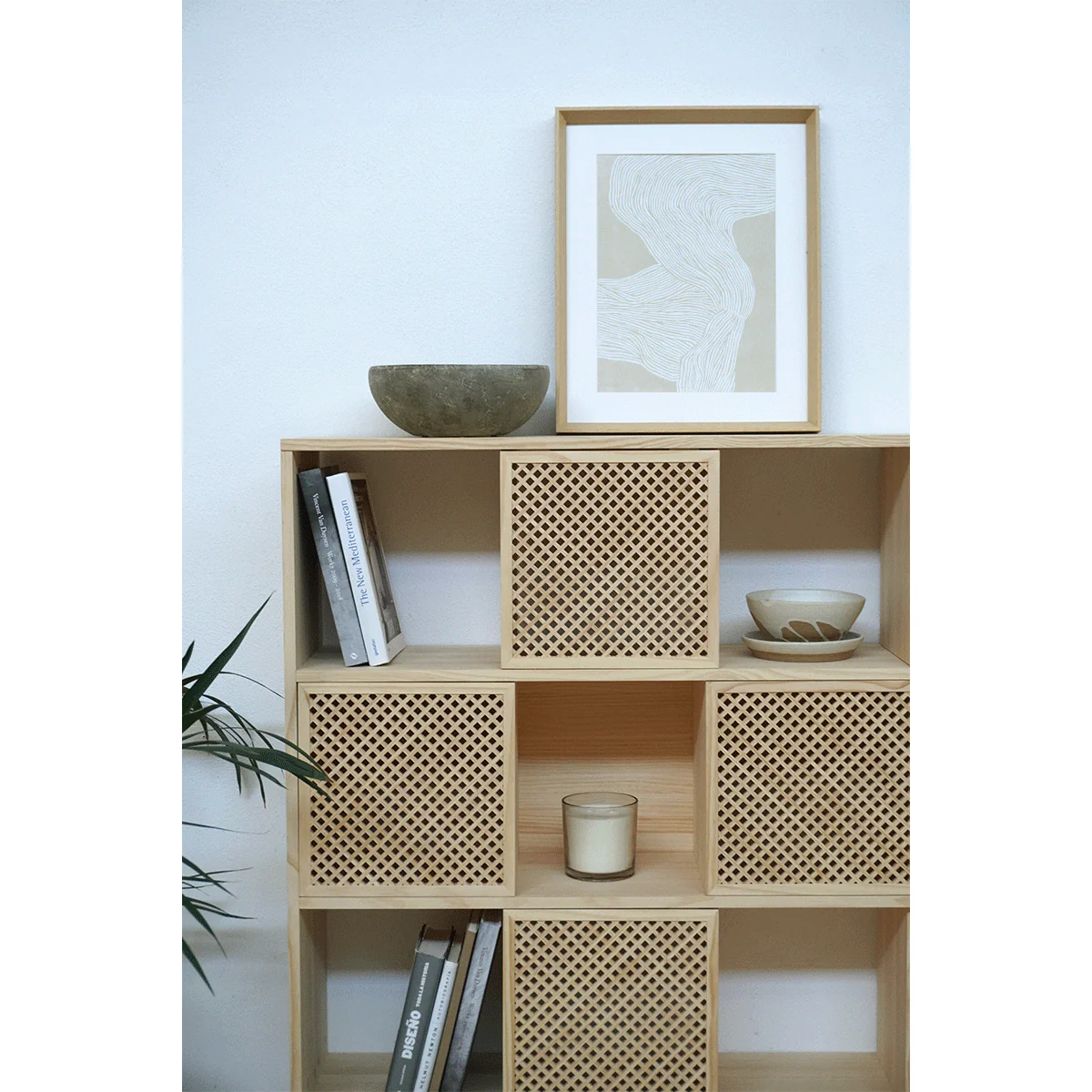 Shelving Porter in pine with 3 or 6 lattice doors 160 cm - Image 5