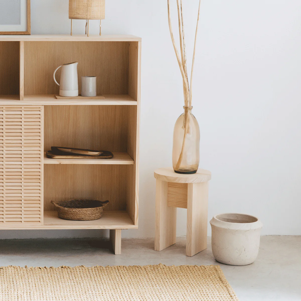 Calpe - Natural wooden stool 42 cm - Image 5