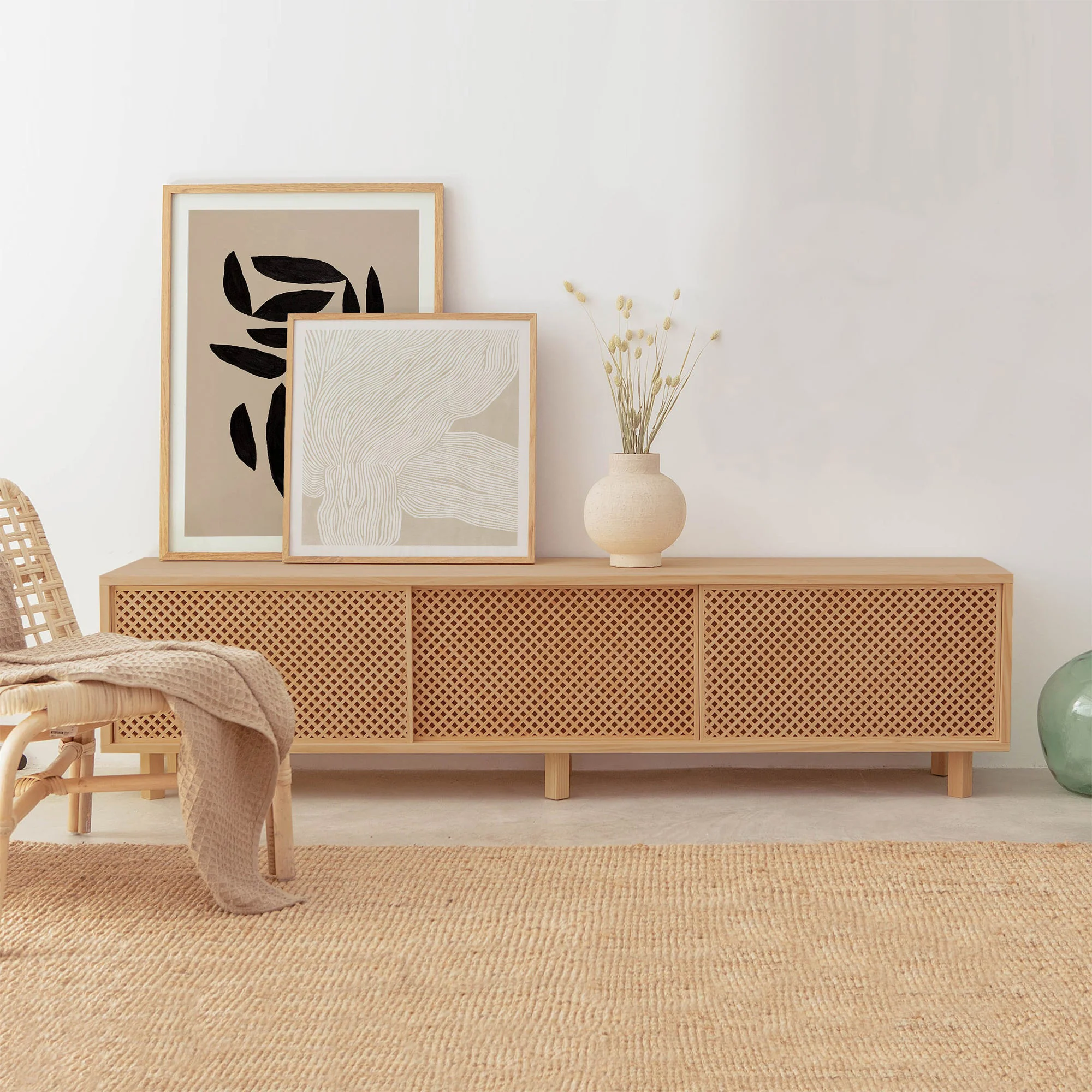 Menorca TV stand of pine with 2 or 3 lattice door 180 cm - Image 10