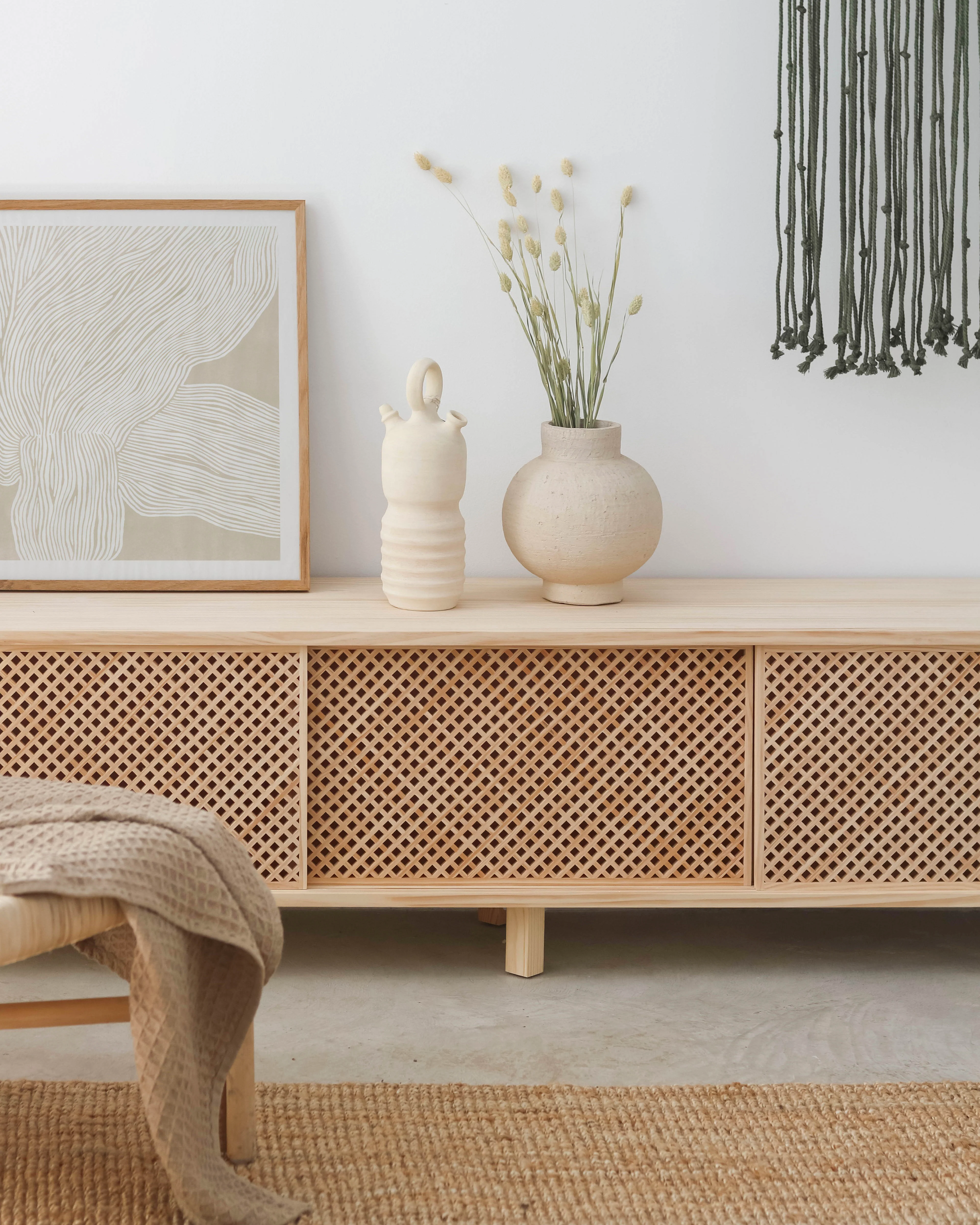 Menorca TV stand of pine with 2 or 3 lattice door 180 cm - Image 4