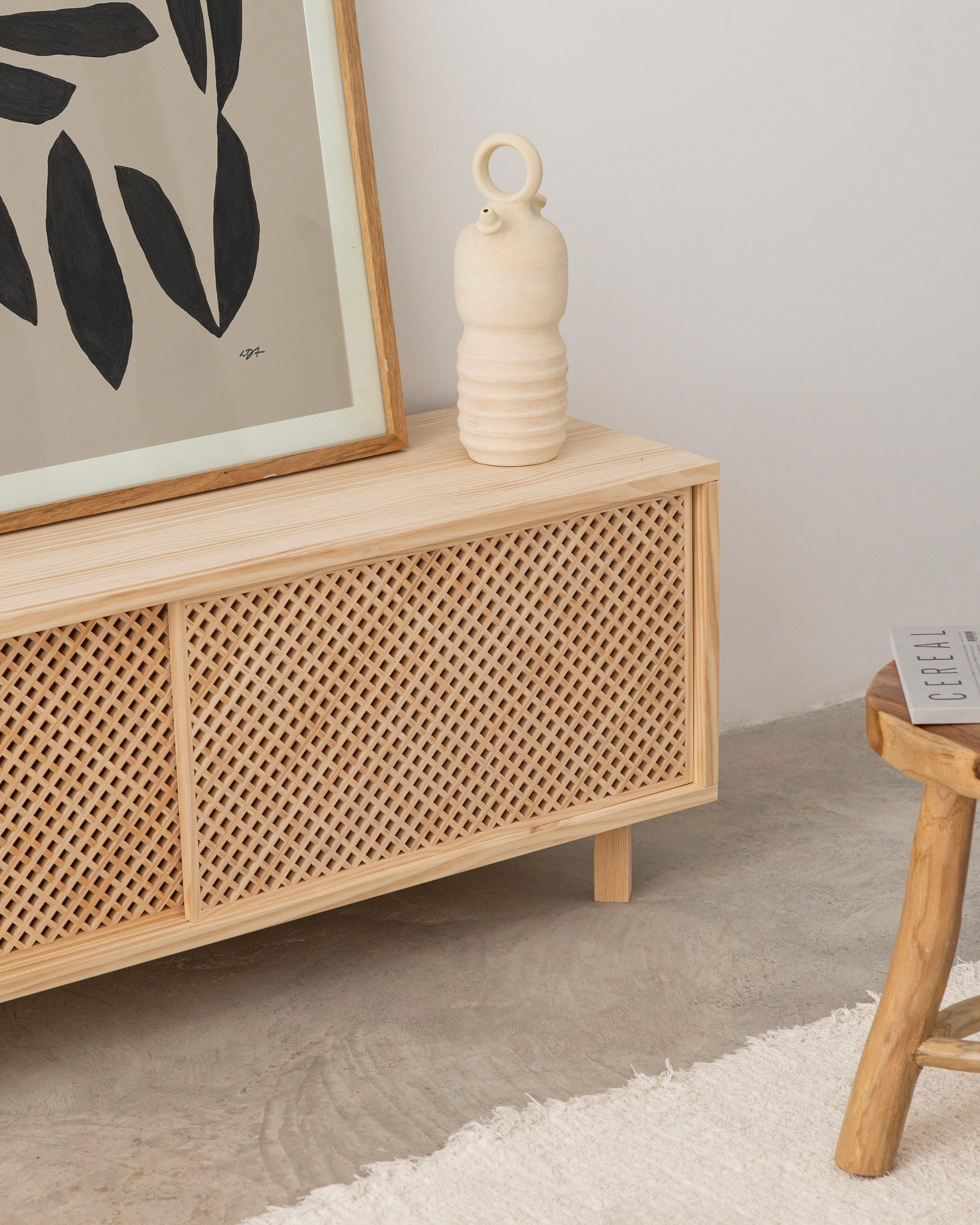 Menorca TV stand of pine with 2 or 3 lattice door 180 cm - Image 6