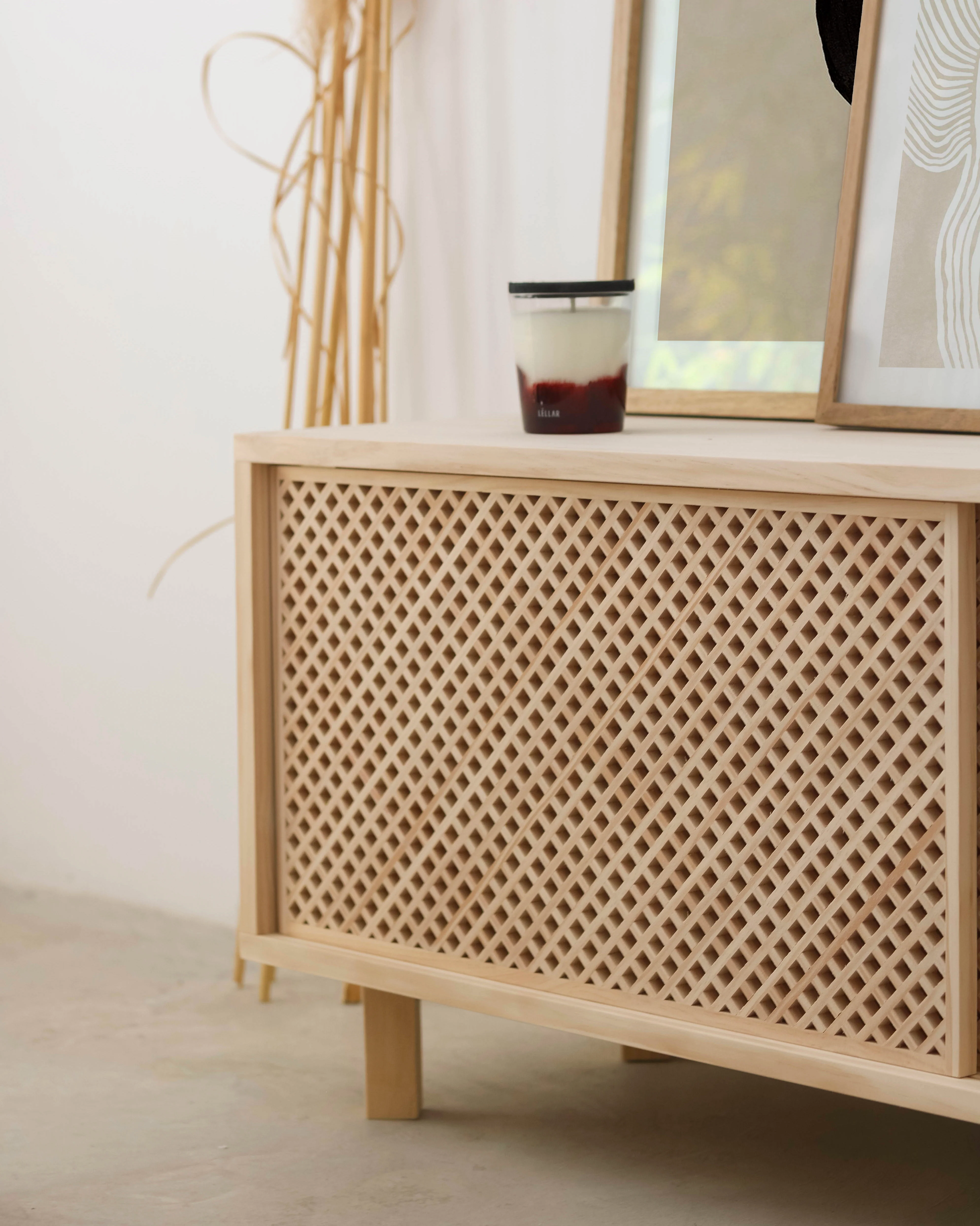 Menorca TV stand of pine with 2 or 3 lattice door 180 cm - Image 7