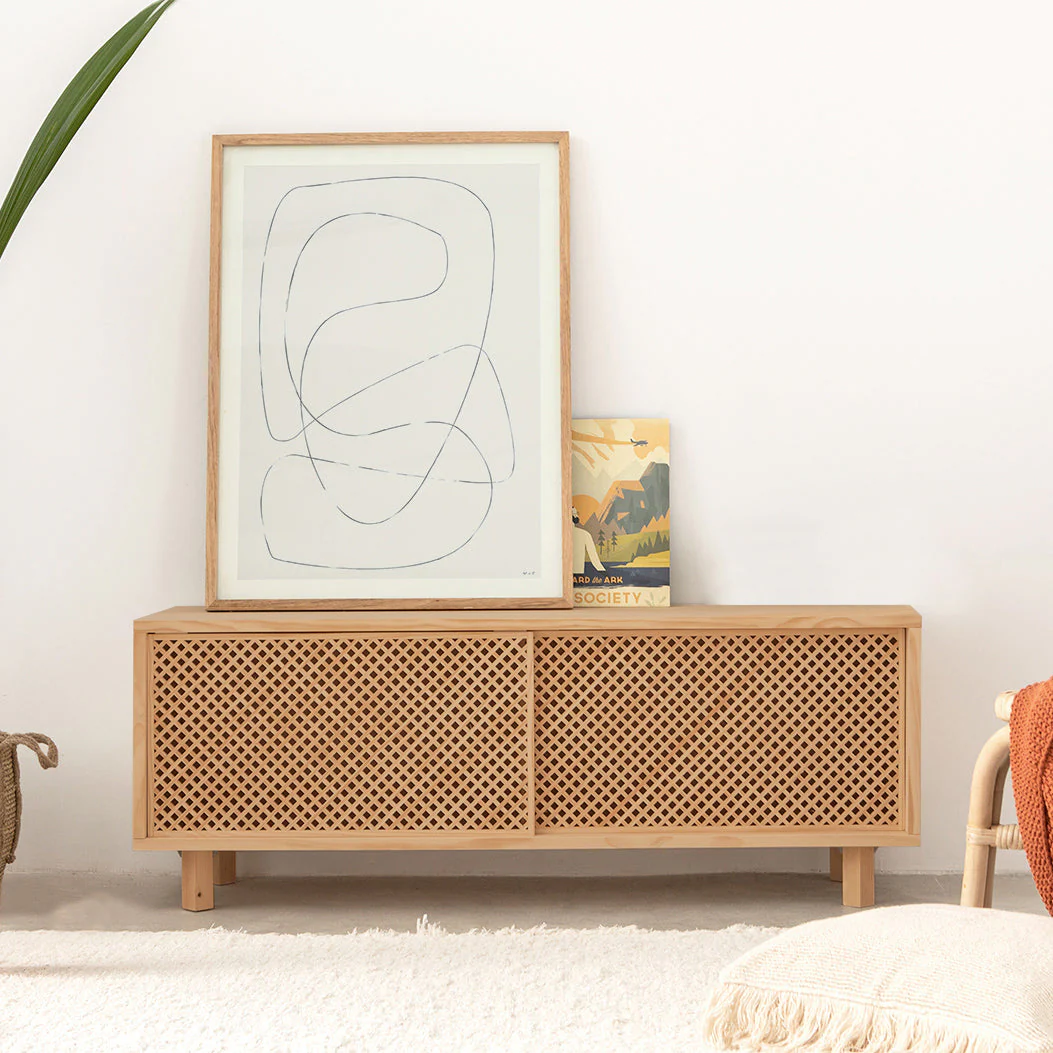 Pola TV stand of pine with 1 or 2 lattice doors 120 cm - Image 5