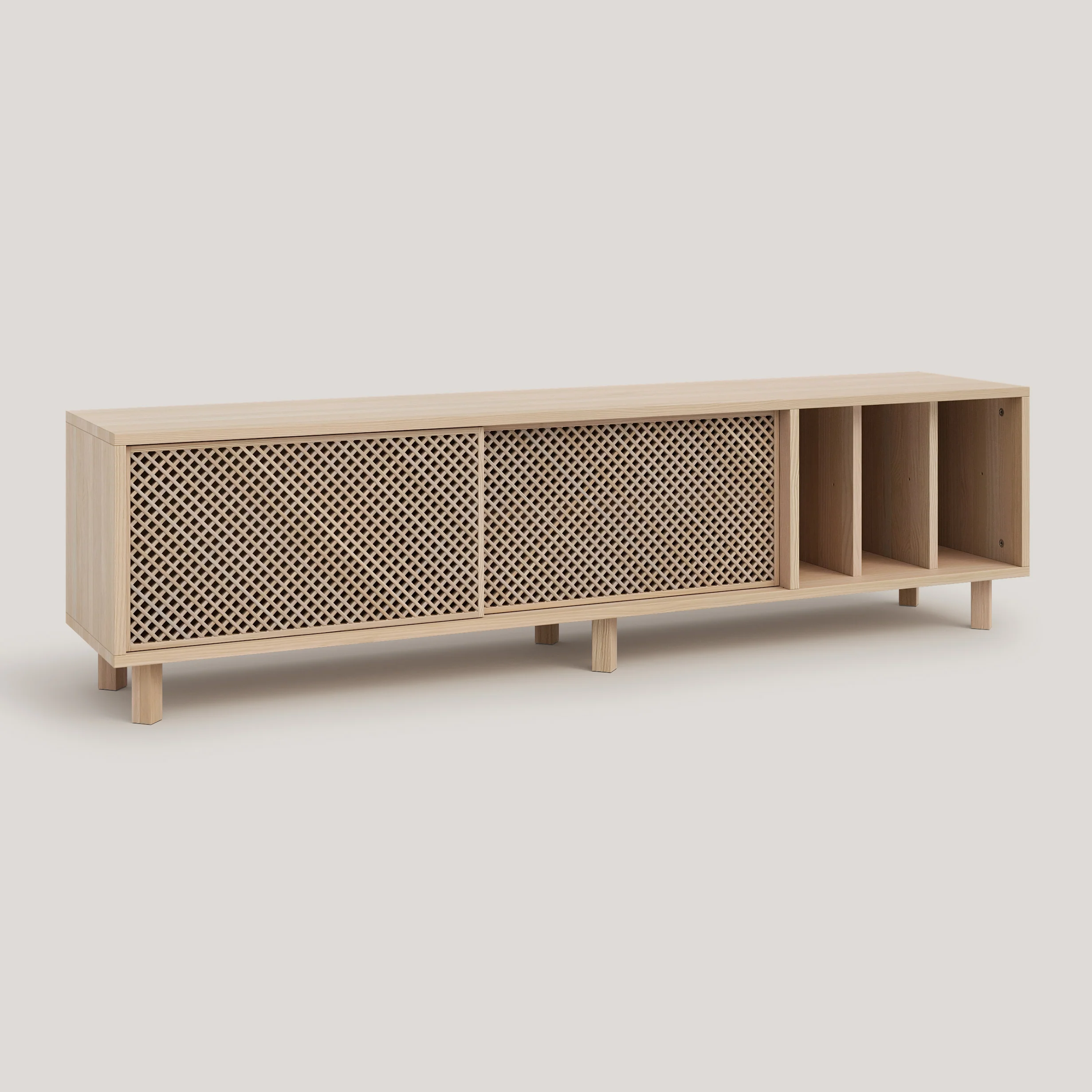 Saura TV stand of pine with 2 lattice doors 170 cm - Image 5