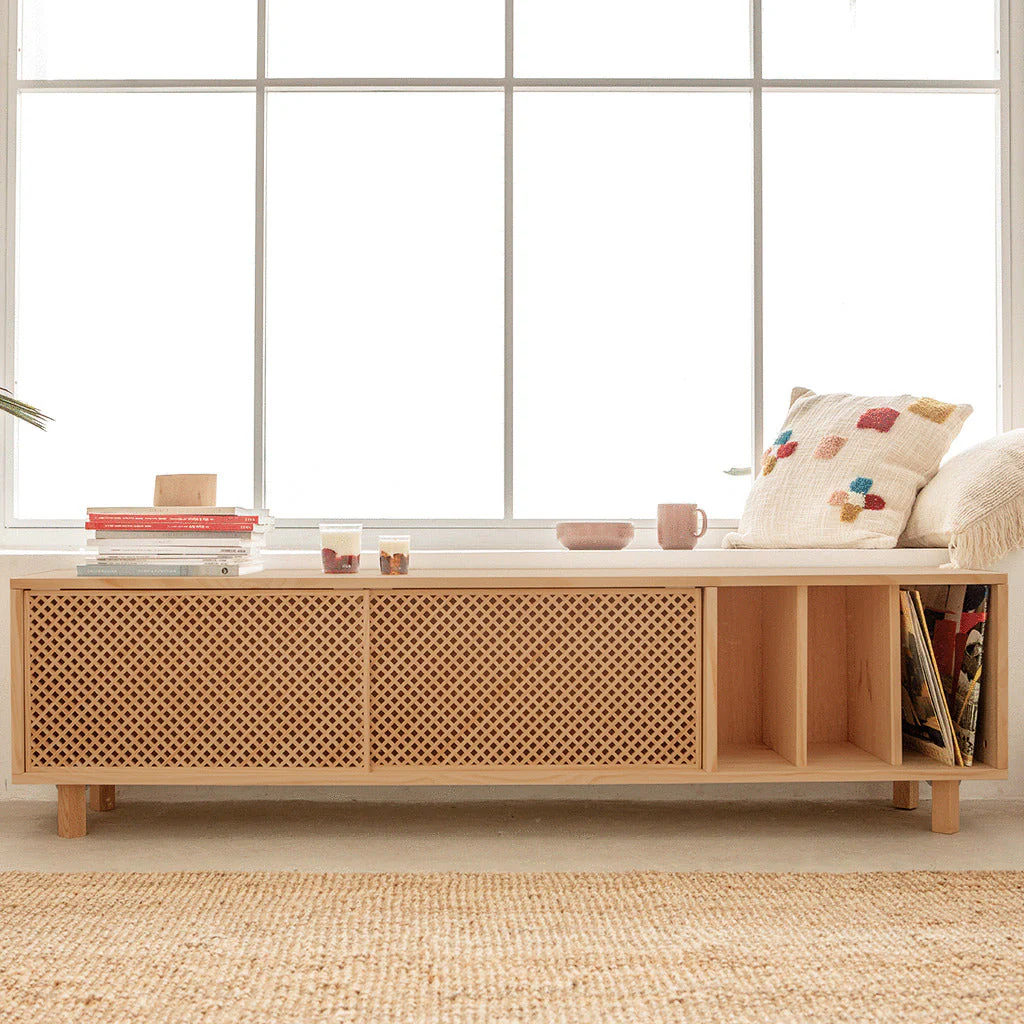 Saura TV stand of pine with 2 lattice doors 170 cm - Image 6