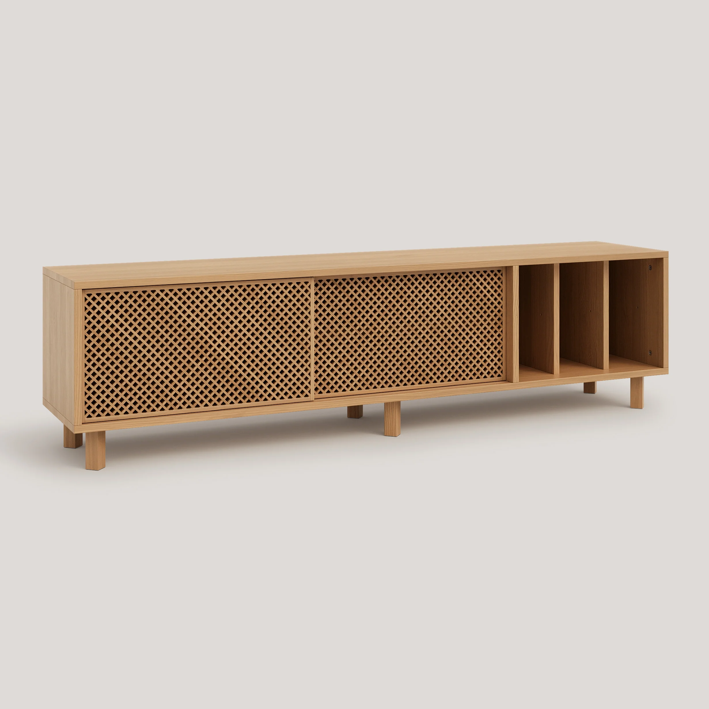 Saura TV stand of pine with 2 lattice doors 170 cm - Image 7