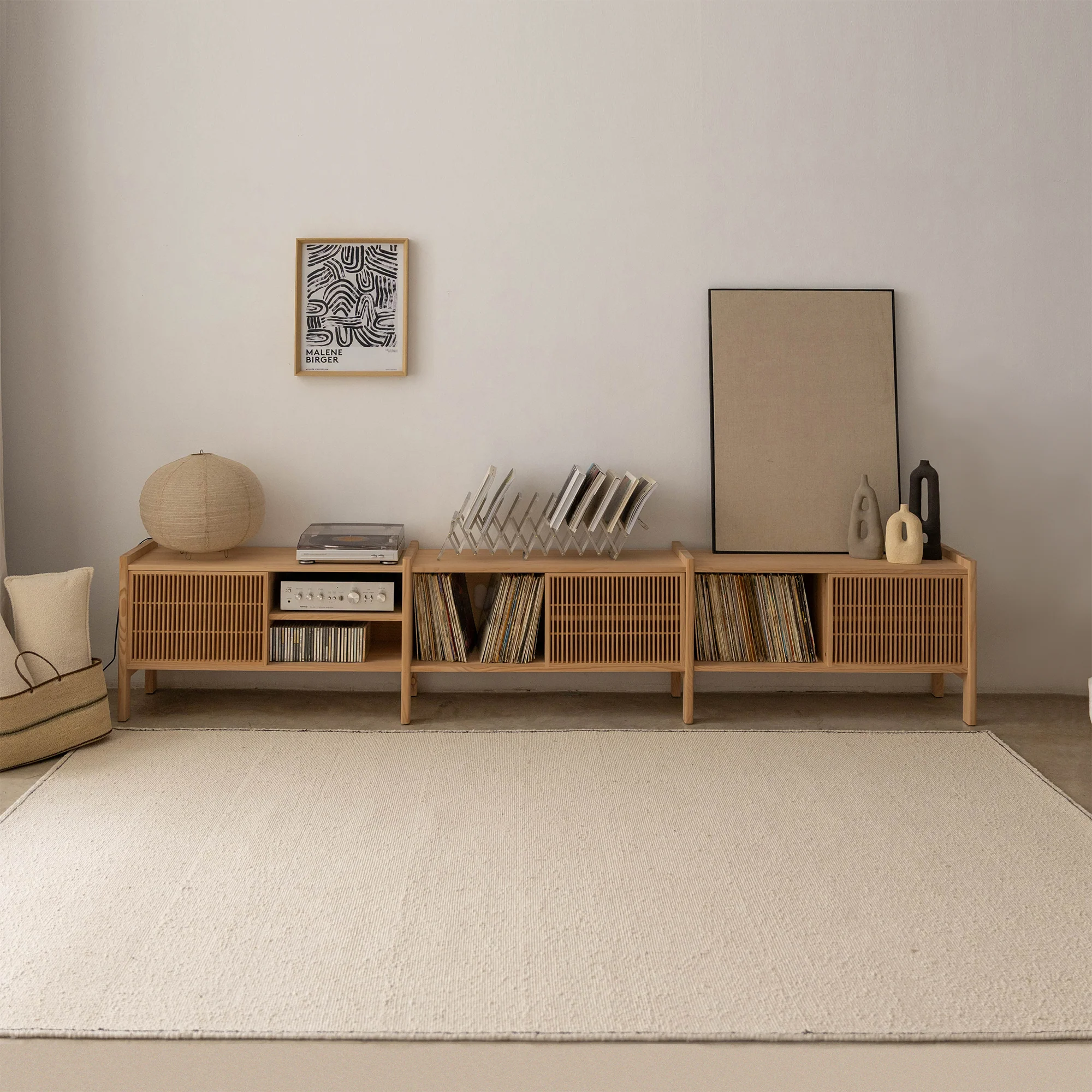 Large Mendia TV furniture in solid wood for vinyl records 3 doors 301 cm - Image 13