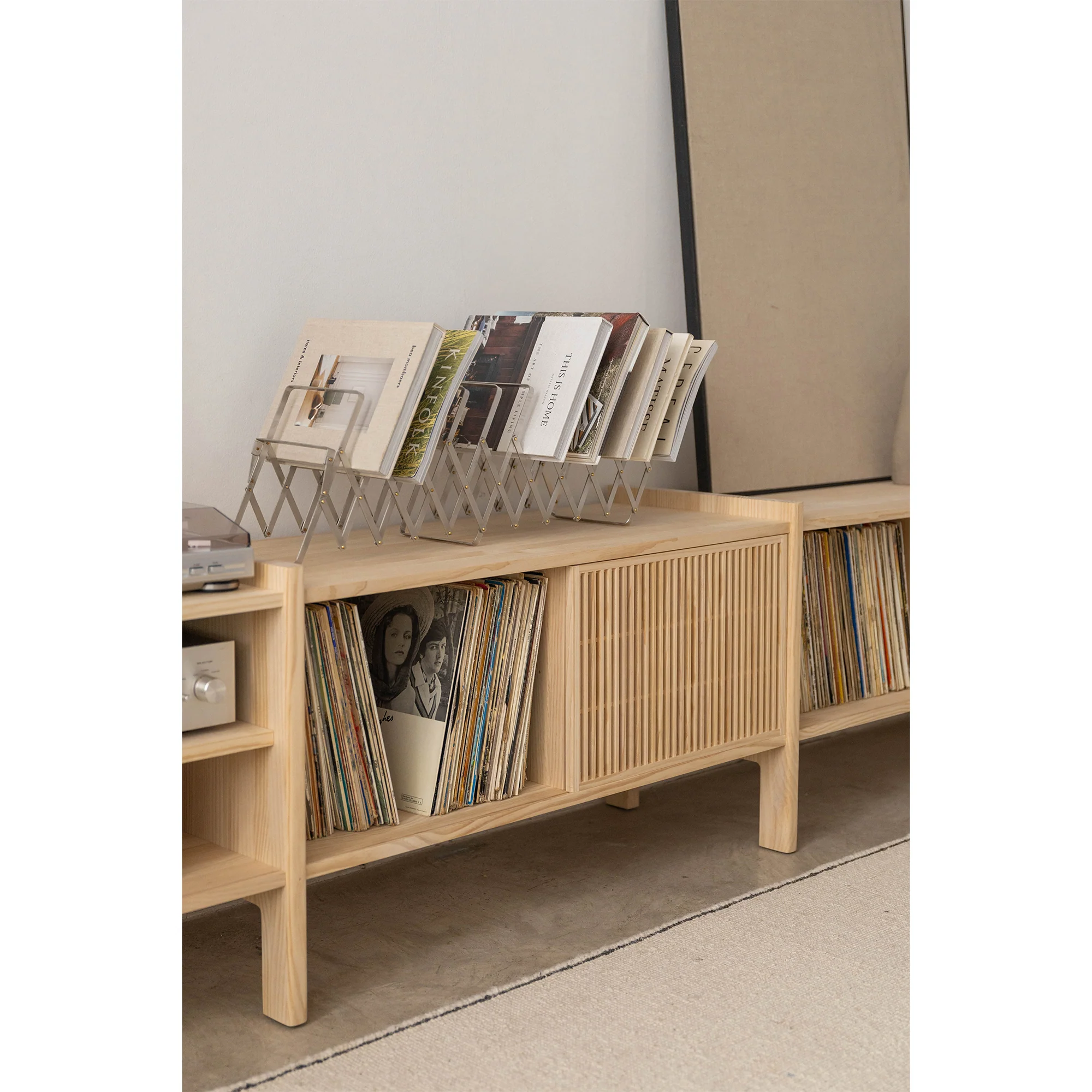 Large Mendia TV furniture in solid wood for vinyl records 3 doors 301 cm - Image 5